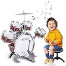 Kids Drum Set, Toddler Jazz Drum Kit 10 PCS Toys with Stool Pedal Percussion Musical Instruments Drum Toy Early Education Christmas Birthday Gift Toys for 3 4 5 6 Year Old Girls Boys