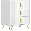 HOMCOM Modern 3 Drawer Dresser, Chest of Drawers with Metal Legs and Steel Handles for Living Room, White