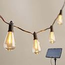 Kawaya Garden String Lights Solar Powered Waterproof with USB Charging 15M Solar Festoon Lights Outdoor Vintage Outside Fairy Lights with 25+2 LED Bulbs Warm White for Garden Balcony Fence Bistro