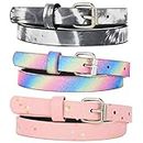 Belts for Big Girls 3 Pack Teen Kids Belt Girls Fashion PU Leather Shiny Pink Black Rainbow Medium