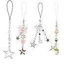 4Pcs Y2K Phone Charms Cute Aesthetic Cell Phone Charm Strap Pink Kawaii Strawberry Butterfly Star Phone Chain Lanyard Accessories for Phone Bag Keychain Camera Pendants Decor