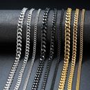 Cuban Chain Curb Necklace Men Women Punk Surgical Stainless Steel Link 3-7mm
