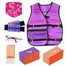 Locisne Tactical Vest for Girl,Tactical Vest Kit with 100 Refill Bullets,2 Wristband,1 Scarf Mask,1 Protective Goggle,1 Dart Reload Clip for N-strike Elite Series