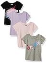 Amazon Essentials Girls' Short-Sleeve T-Shirt Tops (Previously Spotted Zebra), Pack of 4, Black Unicorn/Grey Text Print/Light Pink/Lilac, Large