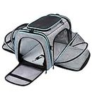 MASKEYON Airline Approved 4 Sides Expandable Pet Carrier with Removable Fleece Pad and Pockets for Cats Dogs and Small Animals (Grey and Blue)