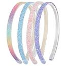 WLLHYF Glitter Headband, 4pcs Plastic Sparkly Cute Non Slip Chunky Hairbands, Thick Bling Confetti Rainbow Hair Bands with Teeth, Little Girls Colorful Hair Accessories