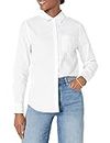 Amazon Essentials Women's Classic-Fit Long-Sleeve Button-Down Poplin Shirt, White, Small