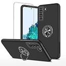 S21 Case,NKECXKJ Design for Samsung Galaxy S21 5G Phone Case with Screen Protector Ring Holder,Stand Kickstand Slim Shockproof Hybrid Rugged Protective Cover for Women Men Girls 6.2 inch-Black