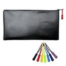 ULVBABI Money Bags With Zipper, 11x6.1 inch Security Deposit Zipper Pouch, Bank Bag, Cash Bag, Check Wallet, Cosmetics, Medicines and Travel Essentials Bags with 7 Zipper Extension Pulls (Black)