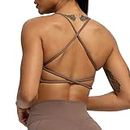 Aoxjox Women's Workout Sports Bras Fitness Backless Padded Ivy Low Impact Bra Yoga Crop Tank Top, Fudge Coffee, Small