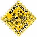 Hippie Chick On Board - Magnetic Bumper Sticker / Decal Magnet (4" X 4")