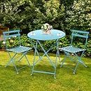 Amagabeli Bistro set da 1 tavolo pieghevole (H90 x P60 cm) e 2 sedie oldable (H83 x L42 x P38 cm) set di mobili da giardino in metallo tavolo e sedie da balcone adatto per set da giardino azzurro