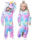Easuit Colorful Unicorn Onesie Pajamas Animal Costume Halloween Cosplay Unisex Xmas Gifts for Kids 2-4, H-multicolor Unicorn