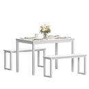SDHYL Dining Table Set, Kitchen Table with 2 Benches,Space Saving Kitchen Table Set for Living Room, Kitchen Room, Dining Room, Restaurant, White, 44.9 Inches