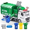 JOYIN Recycling Garbage Truck Toy, Kids DIY Assembly Trash Truck, Friction Powered Side-Dump Toy Garbage Truck with Light and Sounds, 3 Trash Cans, 3 Replaceable Screwdrivers, Boys & Girls Gifts