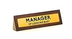 Boxer Gifts ‘Manager of Looking Busy’ Novelty Wooden Desk Warning Sign | Funny Office Humor Gift for Colleague Or Boss | 4.5cm x 17.5cm, Brown