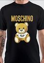 Love Moschino Gold Bear Animals Tee Trends Classic Cotton Black T-Shirt