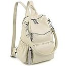 UTO Women Backpack Purse PU Washed Leather Convertible Ladies Rucksack Tassel Zipper Pocket Shoulder Bag Cream CA