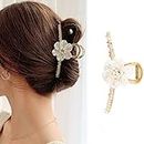Bohend Grande Flor Garra de pelo perlas Clip de pelo grueso Fuerte Largo Diamante de imitación Accesorios para el cabello para mujeres niñas