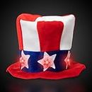 Windy City Novelties Light-Up Uncle Sam Inspired 4th of July USA Hat, American Flag Pattern, Red White Blue, LED Red Stars, One Size Fits All for Kids, Men, Women, Independence Day Accessory