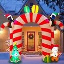 Christmas Inflatable Archway Decorations with Two Penguins and Inflatable Gingerbread Man, Christmas Archway with Build in LED Light Outdoor Holiday Blow Up Decor for Lawn Home Party,Yard, Garden Dec
