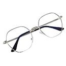 IFLASH Polygon Non Prescription Glasses for Women Men Vintage Octagon Hexagonal Square Metal Frame Eyeglasses (Large Size) - Pack Of 1 (SILVER)