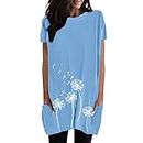 Walmart.Com Shopping Online,Rayon Long Sleeve Shirt Women Women Casual Round Neck Solid Color Pocket Dandelion Print Long (Blue-3, XXL)