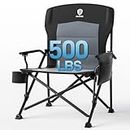 EVER ADVANCED Oversized Folding Camping Chair for Adults, Heavy Duty Lawn Chair with Side Pockets, Portable Collapsible Quad Chair for Outside, Support Up to 500lbs, Black