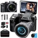 Monitech 64MP Digital Camera for Photography and Video, 4K Vlogging Camera for YouTube with 3’’ Flip Screen,16X Digital Zoom, WiFi& Autofocus,Cameras Strap&Tripod,2 Batteries, 32GB TF Card(S200，Black