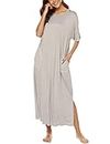 BESDEL Loungewear Long Nightgown Women's Soft Full Length Sleepwear with Pocket Gray XL
