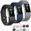 3 Pack Sport Bands Compatible with Fitbit Charge 2 Bands Women Men, Adjustable Replacement Strap Wristbands for Fitbit Charge 2 HR Small Large (Small, Black/Navy Blue/Gray)