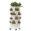 Stand Stacking Planters Strawberry Planting Pots With Wheels, 5 Tier Vertical Stackable Strawberry Planter Pot (White)