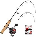 QualyQualy Ice Fishing Rod and Reel Combo 26 inch Light/Ultra-Light Inline Ice Fishing Combos 2 Different Tips for Walleye Perch Panfish and Trout, Right Hand