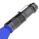 Blue Light LED Flashlight 1 Pack, Zoomable, Water Resistant, 3 Light Modes, Adjustable Focus Light for Camping, Hunting, Hiking, Night Vision, Night Fishing, Astronomy and Emergency (Black Shell)