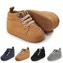 Meckior Toddler Baby Boys Girls High Tops Ankle Sneakers Soft Anti-Slip Sole PU Leather Moccasins Infant Newborn Prewalker First Walking Crib Shoes, A01/Brown, 6-12 Months Infant