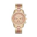 Michael Kors Women's Ritz Stainless Steel Watch with Crystal Topring, Gold/Pink/37mm, Bracelet