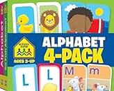 School Zone - Alphabet 4-Pack Flash Cards - Ages 3+, Preschool, Kindergarten, Go Fish Alphabet, Three-Letter Words, Alphabet Match, Lowercase & Uppercase Letters, Letter-Picture Recognition, and More