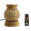 FnP CL Ethnic Ceramic Electric Round Shaped Aroma Diffuser| Aroma Oil Burner for Aromatherapy| Home Decor and Fragrance with Aroma Oils & Extra Bulb (Lemongrass Aroma Oil 10 ml - Beige)