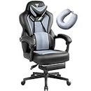 Vigosit Gaming Chair, Ergonomic Gaming Chairs for Adults Heavy People, Reclining Office Desk Computer Chair with Footrest and Lumbar Support, Big and Tall Mesh Gamer Chair with Massage (Light Grey)
