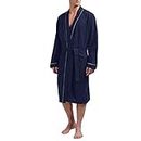HOLOVE Men’s Cotton Robe Plus Size Bathrobe Lightweight Spa Soft Sleepwear, Navy Blue, XX-Large-3X-Large