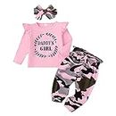 Toddler Baby Girl Clothes Ruffle Long Sleeve Baby Girls’ Clothing Top Long Camo Pants with Headband Spring Baby Girl Outfit 3PCS Pink 2T-3T Girl Clothes