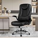 Guessky Office Chair, Executive Office Chair Big and Tall Office Chair Ergonomic Leather Chair with Adjustable Flip-Up Arms High Back Home Office Desk Chairs Computer Chair with Lumbar Support (Black)