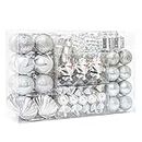 WBHome 105ct Assorted Christmas Ball Ornaments Set - Silver White, Shatterproof Decorations Christmas Tree Ornaments, Hooks Included