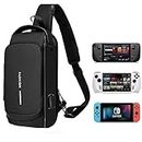 TMG Crossbody Sling Bag for Steam Deck|Nintendo Switch OLED Console|iPad,Waterproof Chest Daypack with USB Charging, Shoulder Backpack for Men|Women (Black)