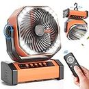 20000mAh Camping Fan with LED Lantern, Auto-Oscillating Desk Fan with Remote & Hook, Rechargeable Battery Operated Outdoor Tent Fan with Timer, 4 Speeds USB Fan for Camp Travel Jobsite…
