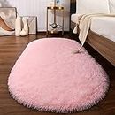 Softlife Fluffy Rugs for Bedroom, Shag Cute Area Rug for Girls and Kids Baby Room Home Decor, 2.6 x 5.3 Feet Oval Indoor Carpet for Nursery Dorm Living Room, Pink