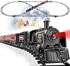Hot Bee Model Train Set for Boys - Metal Train Toys w/Steam Locomotive, Passenger Carriages & Tracks, Electric Trains w/Smoke,Sounds & Lights,Christmas Train Gifts for 3 4 5 6 7+ Years Old Kids