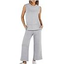 Prime Wardrobe Deals Of The Day Women'S 2 Piece Outfits, Summer Comfort Linen Sets Sleeveless Tops Loose Pants Matching Suit Two Piece Tracksuit Capri Sets Women 2