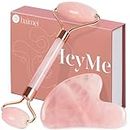 BAIMEI Jade Roller & Gua Sha, Face Roller Redness Reducing Skin Care Tools, Self Care Pink Gift for Men Women, Massager for Face, Eyes, Neck, Relieve Fine Lines and Wrinkles - Rose Quartz