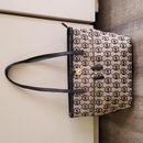 Michael Kors Bags | Ladies Michael Kors Black Mk Cloth & Leather Handbag Purse | Color: Black/Gold | Size: Os